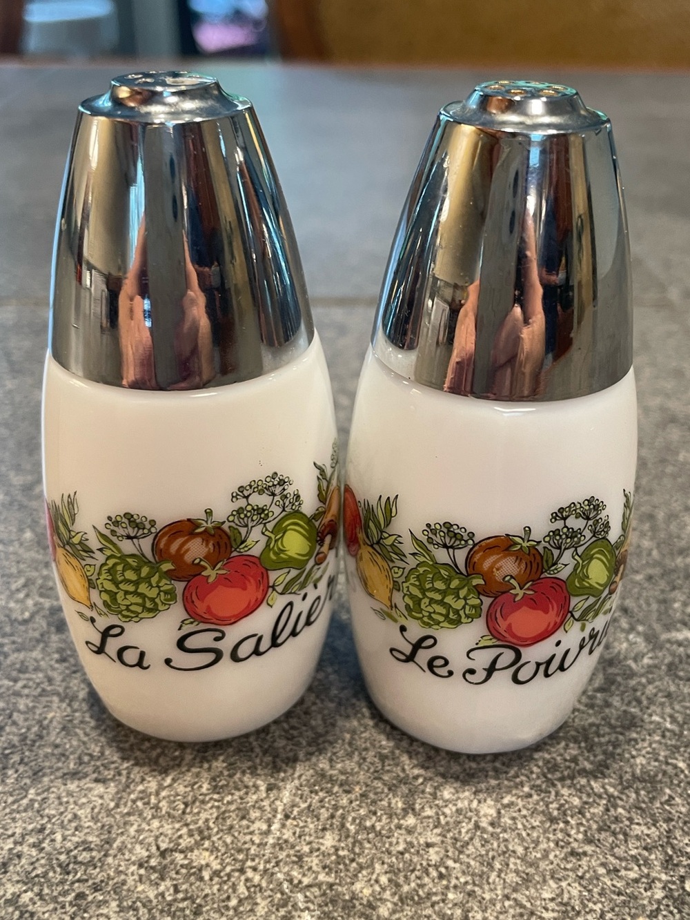 Vintage 1970's Gemco Milk Glass "Spice of Life" Salt and Pepper Shakers White